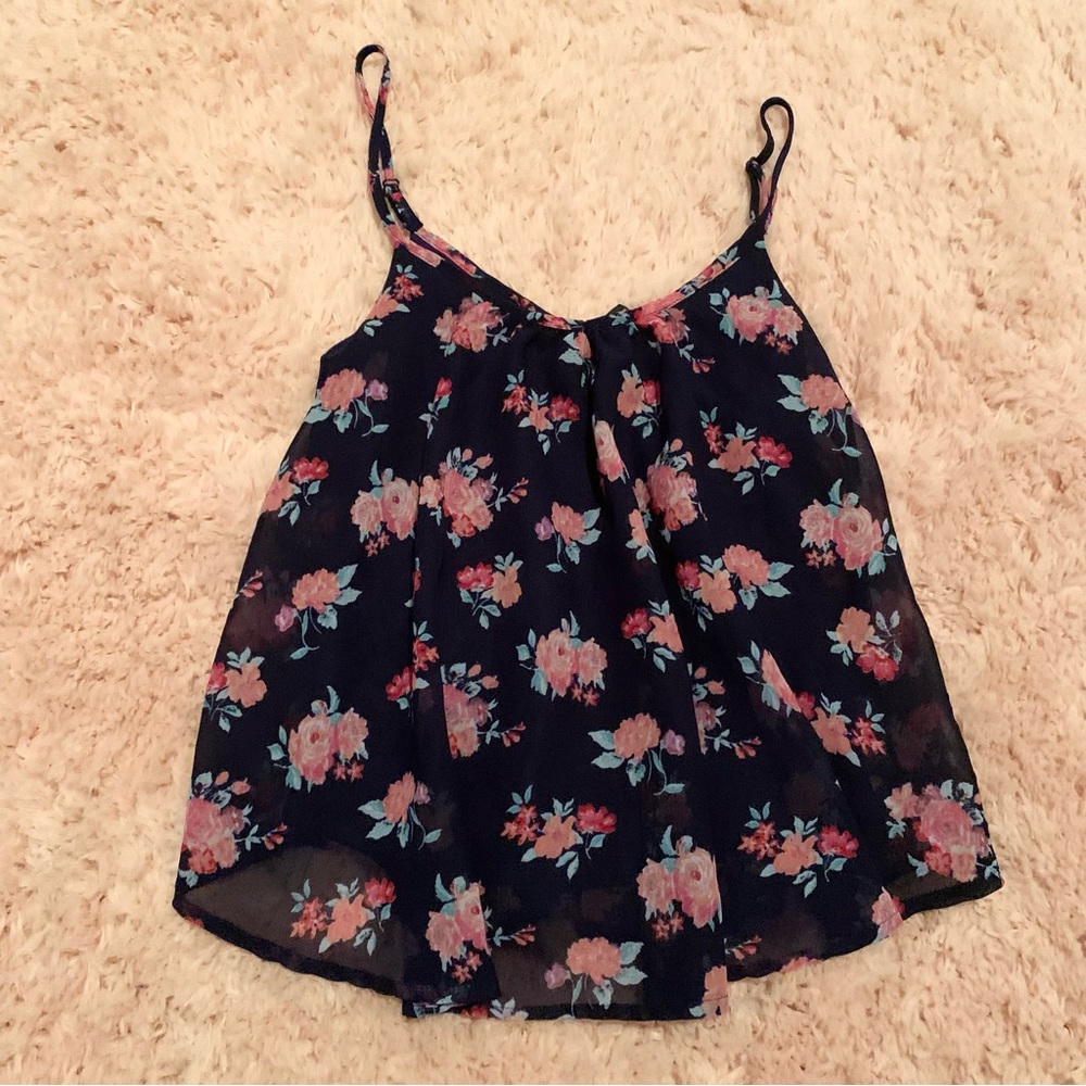 Ultra Flirt Floral Navy Blue Crop Top